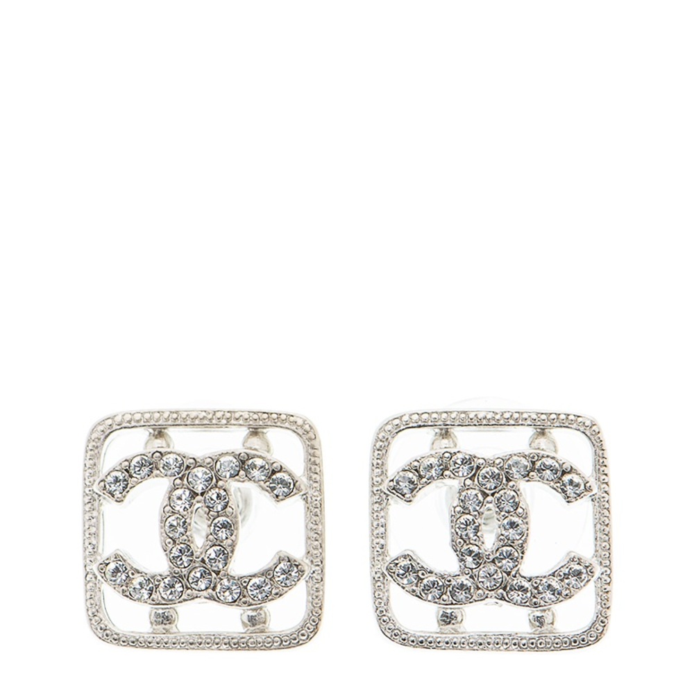 BNIB RARE & Authenticated CHANEL CC SILVER CRYSTALS EAR STUDS EARRINGS - Picture 2 of 9